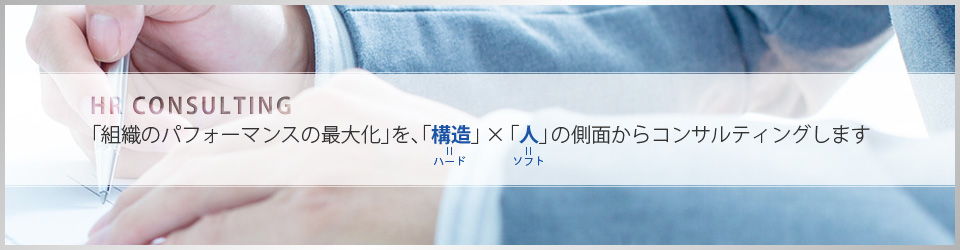 「組織のパフォーマンスの最大化」を、「構造=ハード」×「人=ソフト」の側面からコンサルティングします